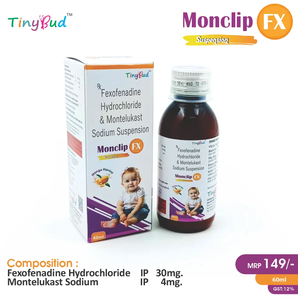 Fexofenadine HCL 60mg + Montelukast Sodium 4mg Suspension | Best price for PCD Pharma Franchise | Effective for allergy & respiratory relief